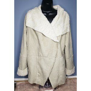 JOU JOU FAUX SHERLING SUEDE PLUSH WRAP JACKET- PLUS SIZE 1X